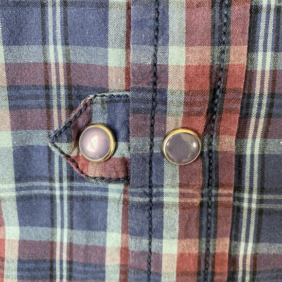 Pepe Jeans London Men Indie Pearl Snap Plaid Shirt L Blue Flip Cuff Embroidered - Picture 5 of 9